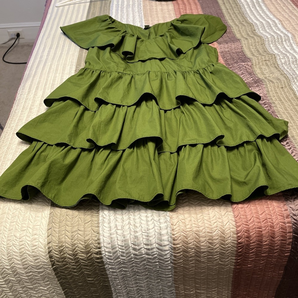 100% Cotton Off Shoulder Green Ruffle Mini Dress (A New Day) Size Large
